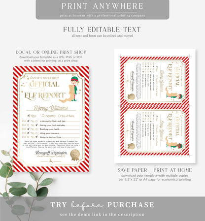 Santa's Workshop Red | Printable Christmas Elf Report Card Template