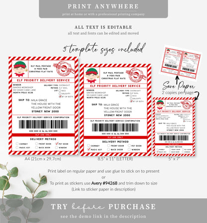 Santa's Workshop Red | Printable Elf Christmas Shipping Label Template