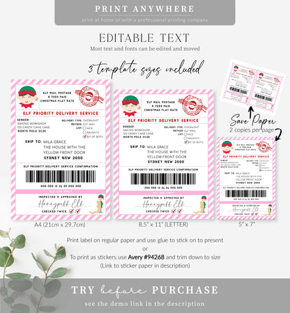 Santa's Workshop Pink | Printable Elf Christmas Shipping Label Template