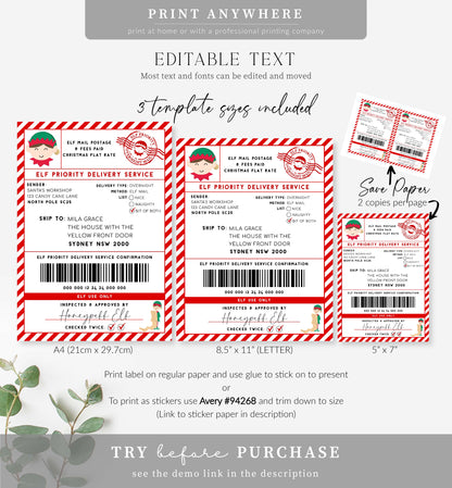 Santa's Workshop Red | Printable Elf Christmas Shipping Label Template