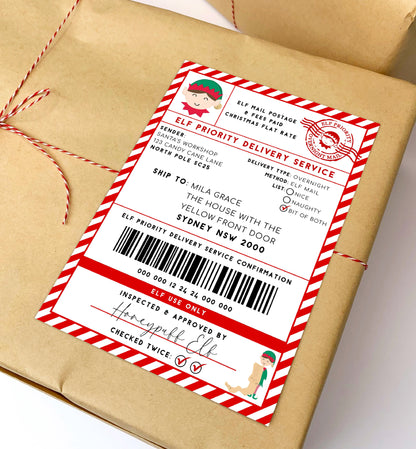 Santa's Workshop Red | Printable Elf Christmas Shipping Label Template