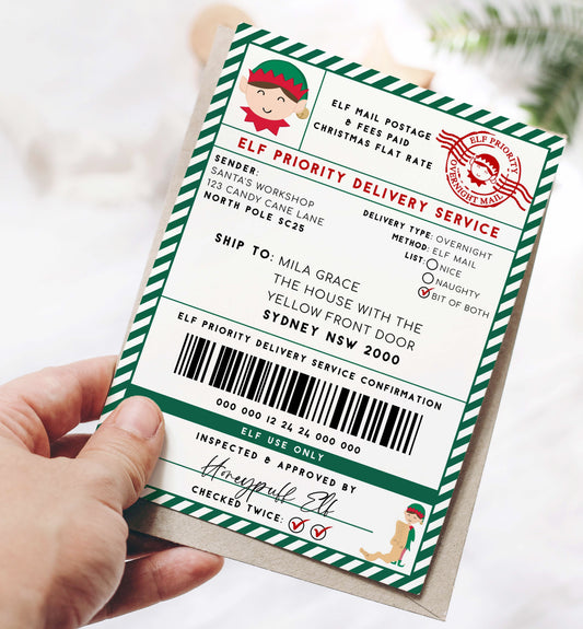 Printable Elf Mail Shipping Label Sticker, North Pole Mail Gift Tag, Santas Workshop Christmas Special Delivery Shipping Label, Gift Tag, Elf Delivery Stamp, Elf Arrival Label