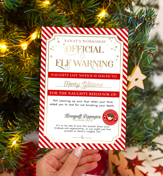 Printable Naughty List Elf Warning Certificate Template, Bad Behaviour Warning, Naughty Member Letter From Santa Claus, North Pole Mail