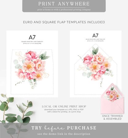 Piper Floral White | Printable Envelope Liner Template