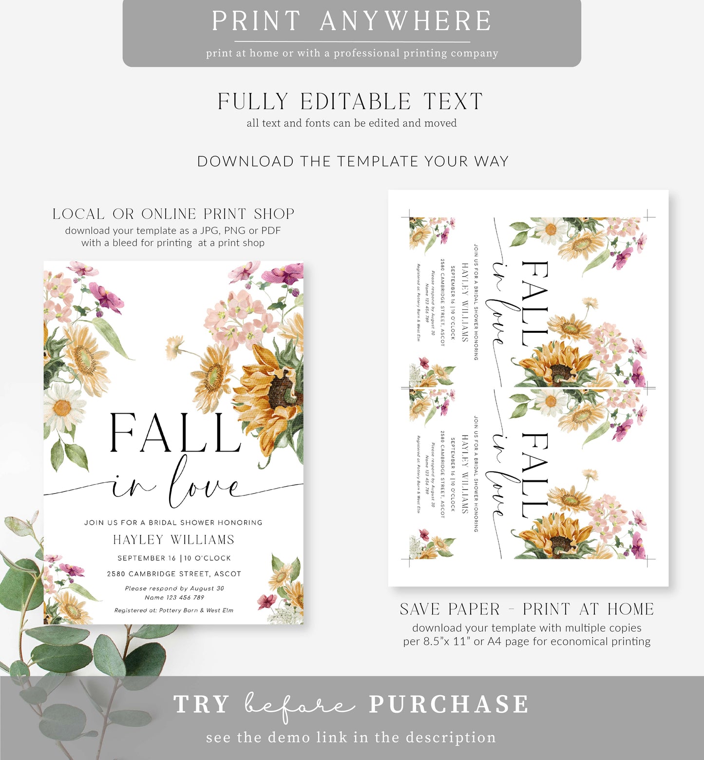 Mews Floral White | Printable Bridal Shower Invitation