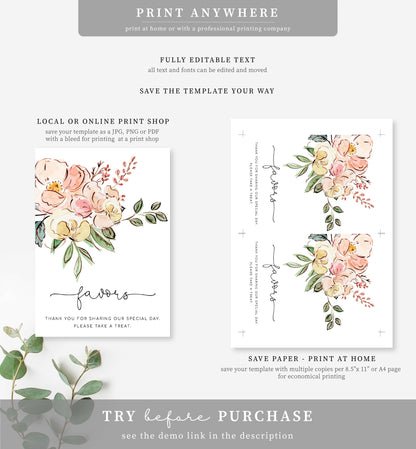 Cambridge Floral Multi | Printable Favours Sign Template