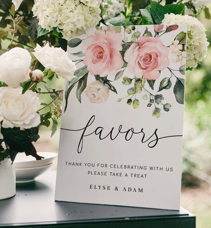 Blush Floral Favors Sign, Printable Wedding Favors Sign Template, Bridal Shower Favors Sign, Girl Baby Shower Favors Sign, Darcy Floral