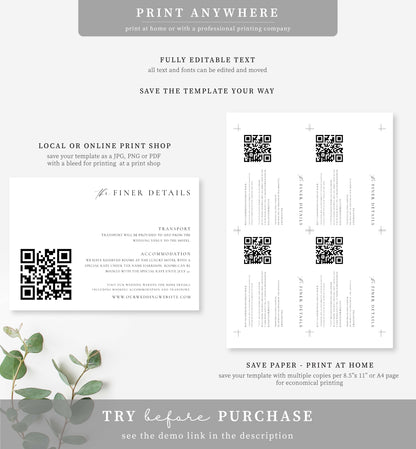 Ellesmere White | Printable QR Wedding Details Card Template