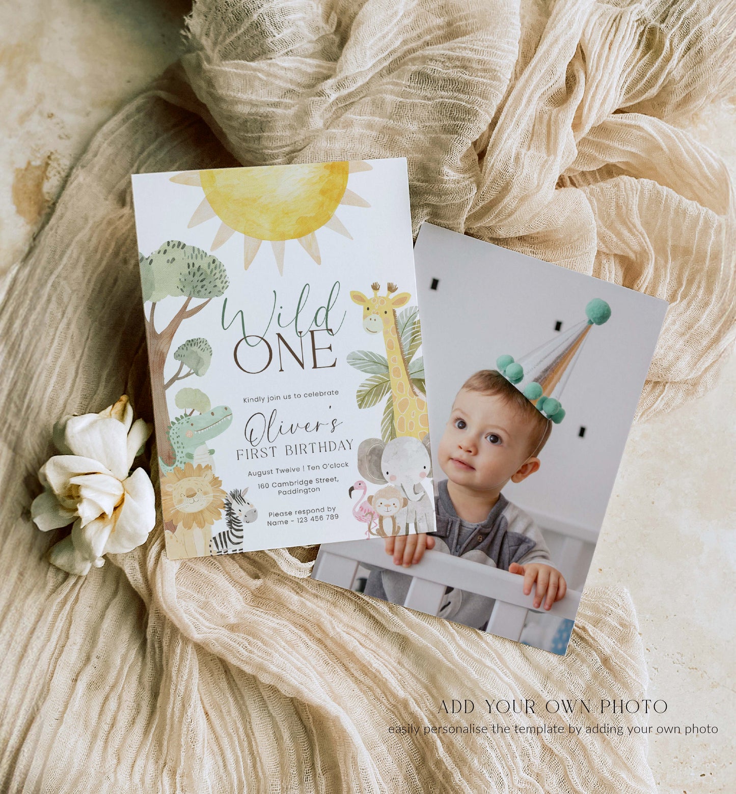 Nyala Safari | Printable First Birthday Invitation Template