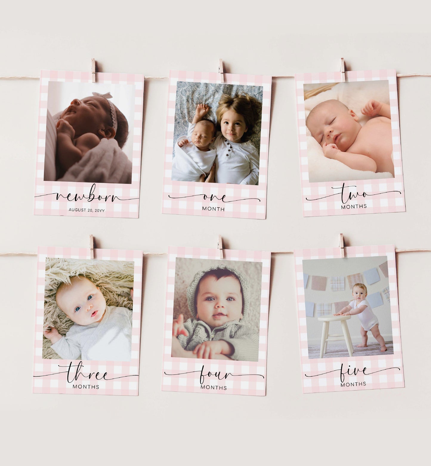 Pink Watercolor First Birthday Photo Timeline Banner, 1st Birthday Photo Cards, First Year Photo Collage, Milestone Photo Timeline Banner, Girl First Birthday Banner Sign