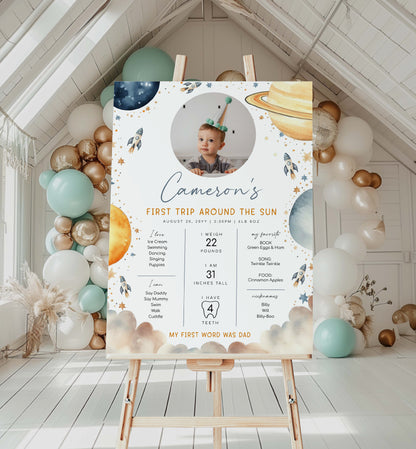 Printable Baby Milestone Board, First Trip Around The Sun, Baby's First Year Poster, 1st Birthday 12 Months Milestone Photo Banner, Space