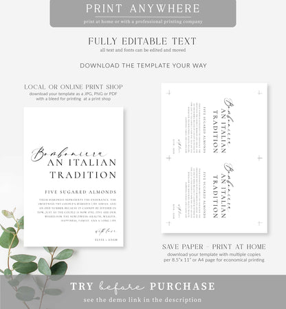 Ellesmere White | Printable An Italian Tradition Sign Template