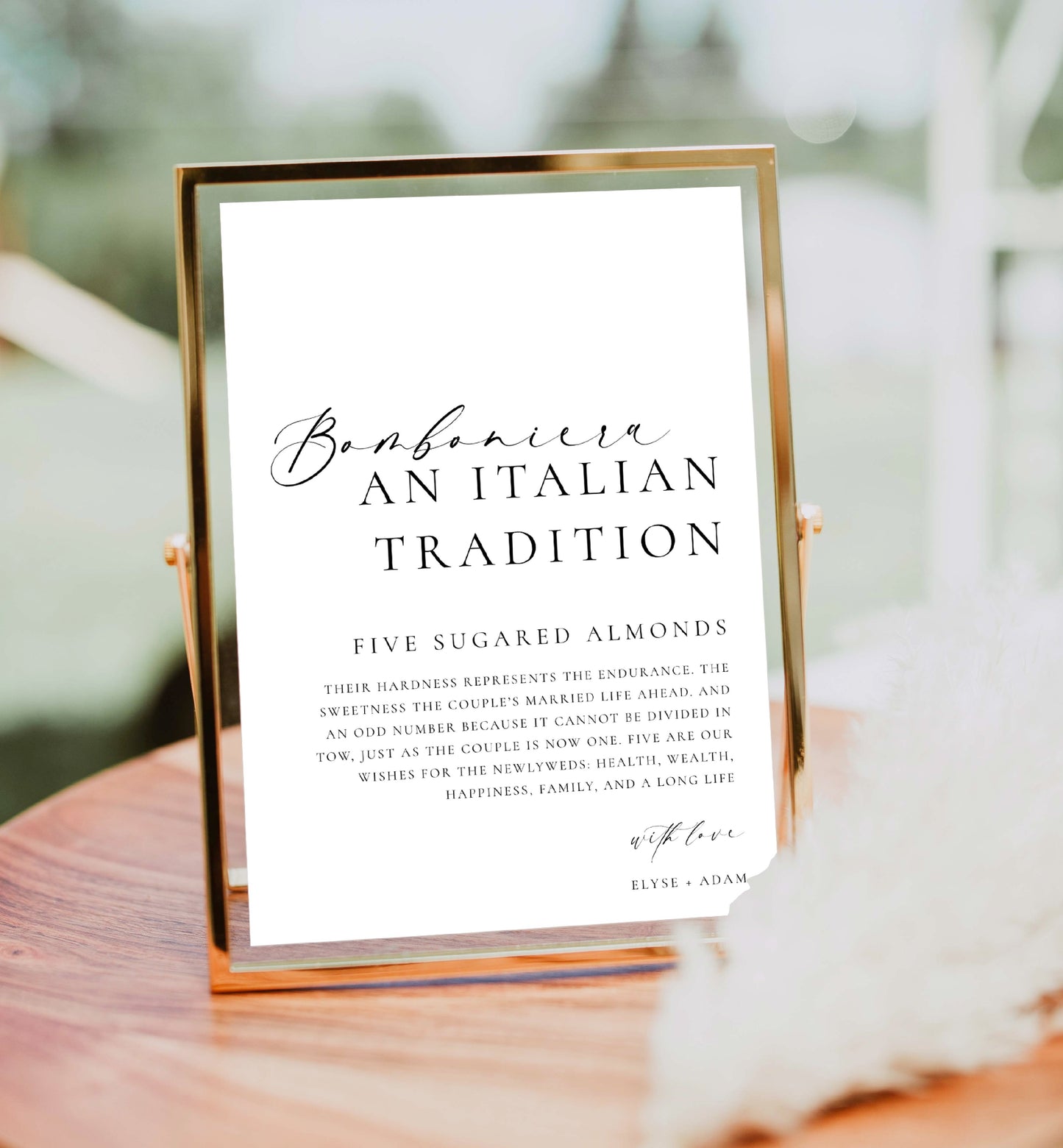 An Italian Tradition Sign, Printable Five Sugared Almonds Sign, Minimalist Bomboniera Wedding Favor Sign, Wedding Tradition sign, Ellesmere