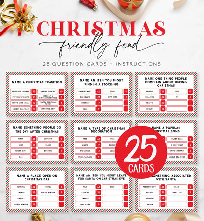 Christmas Friendly Feud Game, Printable Christmas Game, Family Christmas Game, Holiday Party Games, Adult Christmas Party Game, Stripe