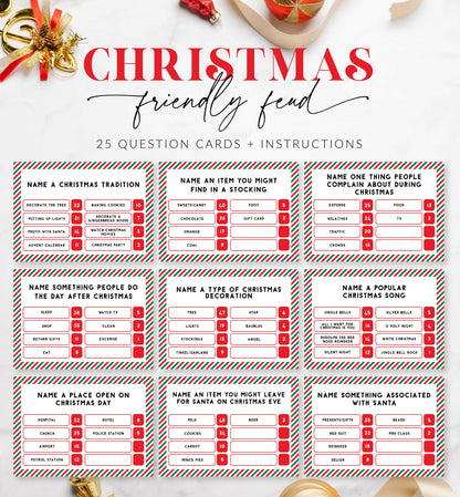 Christmas Friendly Feud Game, Printable Christmas Game, Family Christmas Game, Holiday Party Games, Adult Christmas Party Game, Stripe