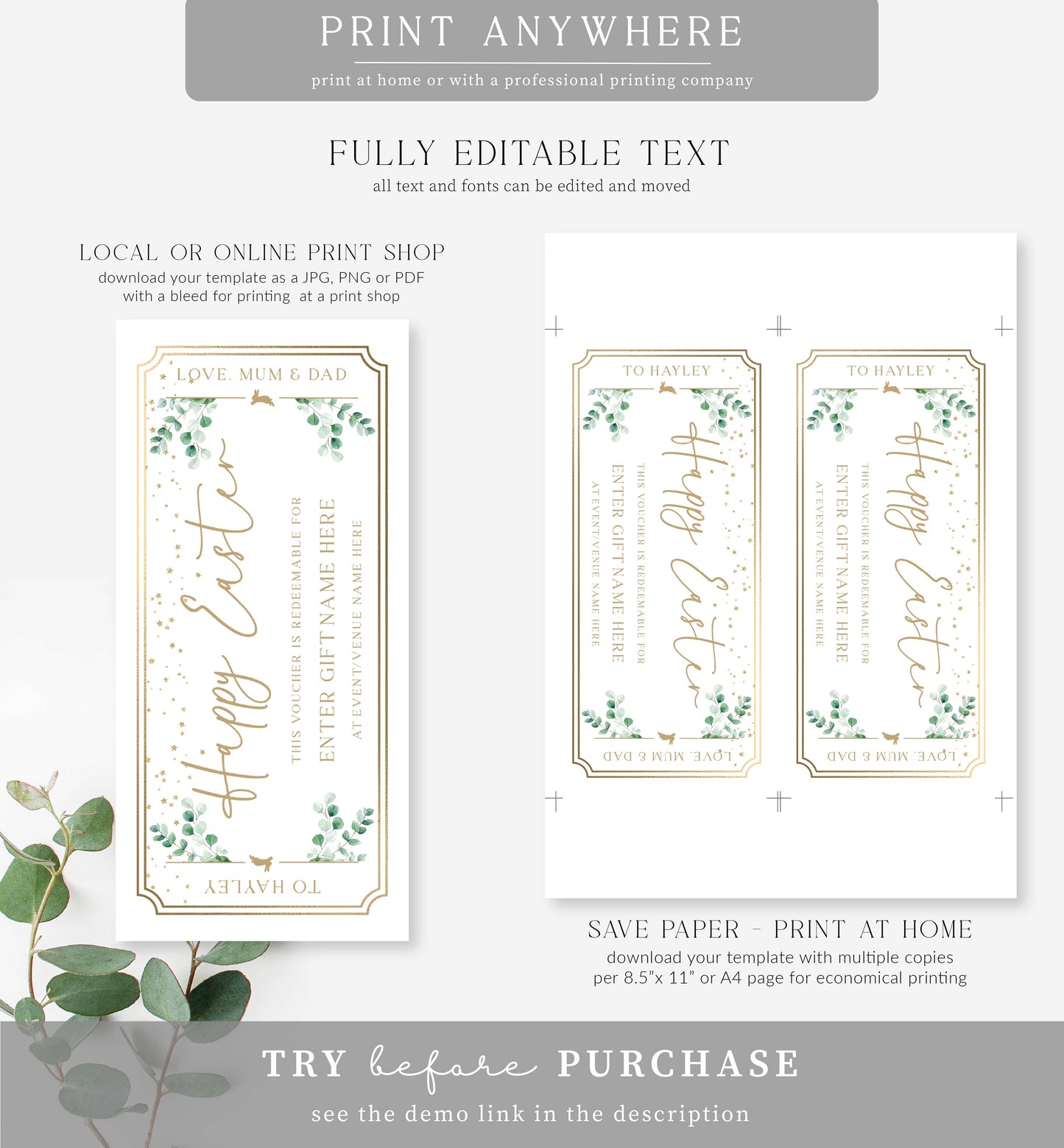 Ferras Green | Printable Easter Custom Gift Voucher Template