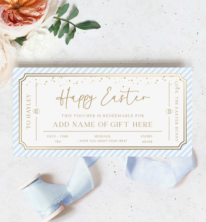 Easter Gift Voucher Template, Fully Custom Printable Gift Certificate Easter Present, Easter Gift Coupon, Alternative Easter Gift, Blue Stripe