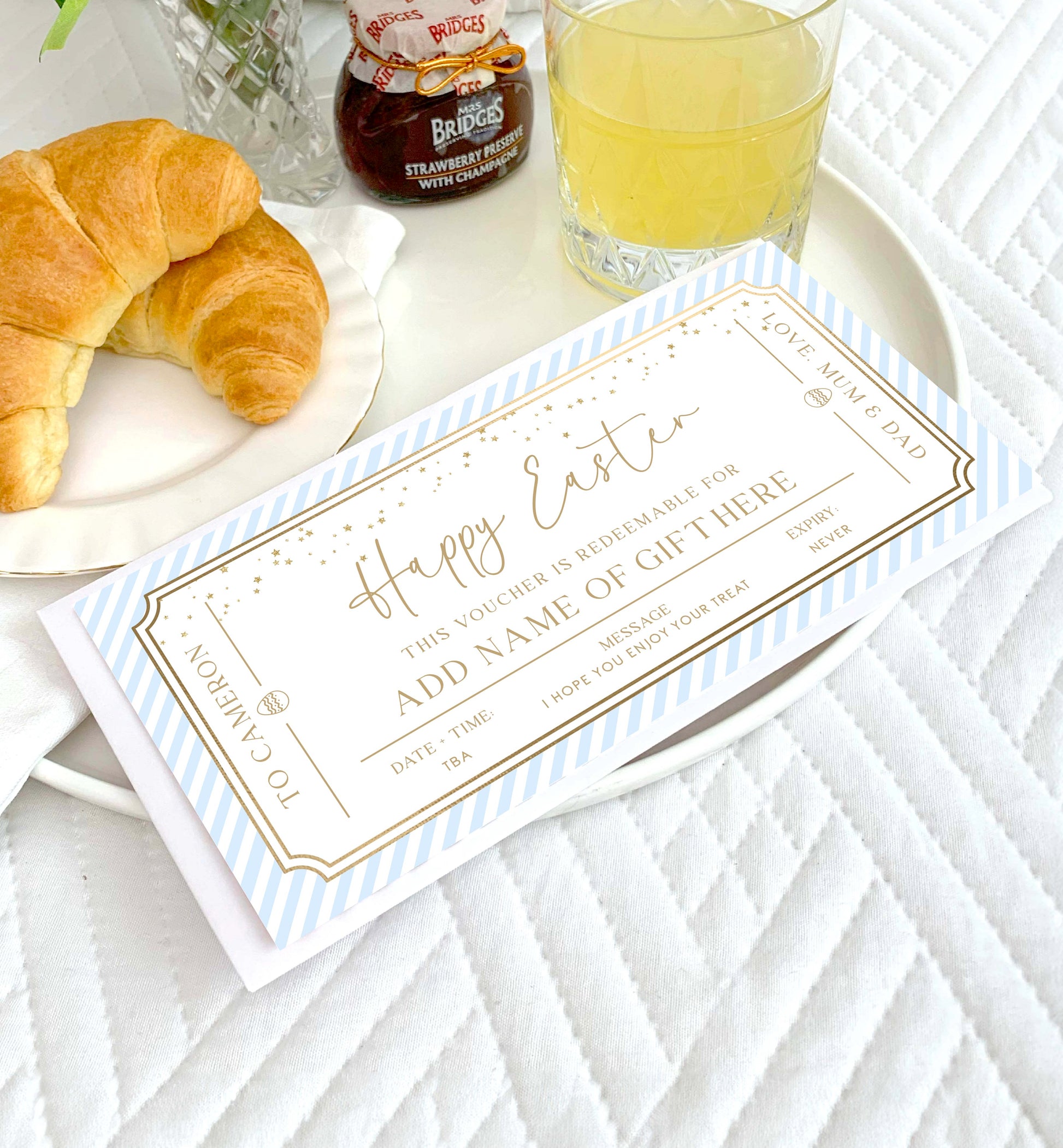 Easter Gift Voucher Template, Fully Custom Printable Gift Certificate Easter Present, Easter Gift Coupon, Alternative Easter Gift, Blue Stripe