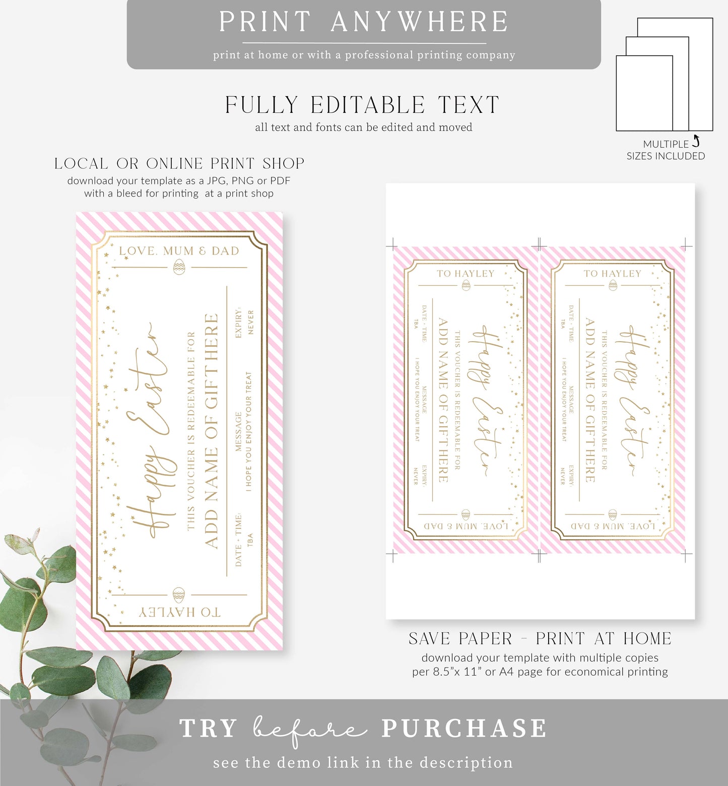 Paintly Pink | Printable Easter Custom Gift Voucher Template