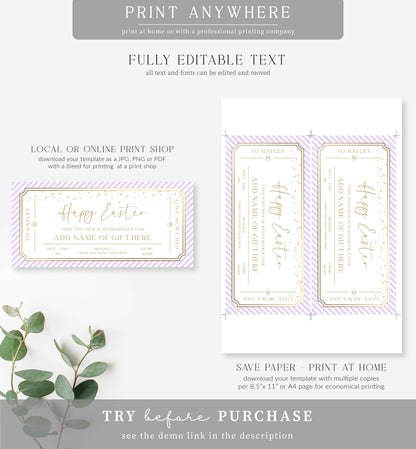 Easter Gift Voucher Template, Fully Custom Printable Gift Certificate Easter Present, Easter Gift Coupon, Alternative Easter Gift, Stripe