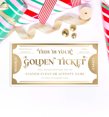 Printable Golden Ticket Custom Gift Voucher Template, Printable Birthday Gift Certificate, Unisex Birthday Printable Present Coupon, Margo