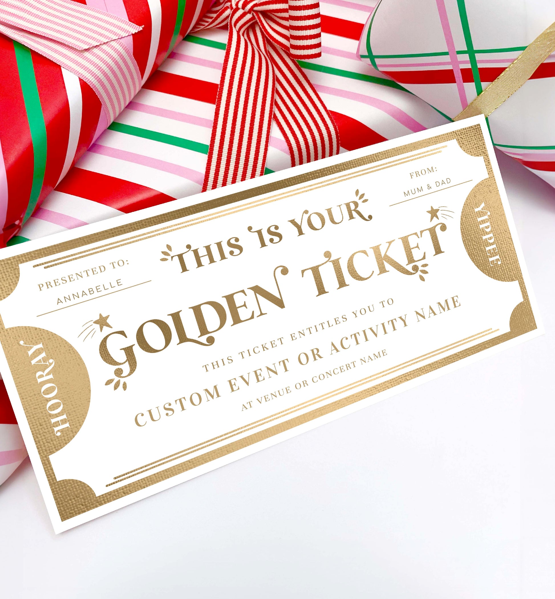 Printable Golden Ticket Custom Gift Voucher Template, Printable Birthday Gift Certificate, Unisex Birthday Printable Present Coupon, Margo