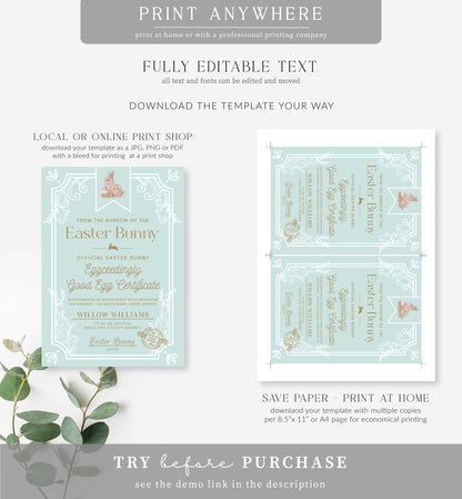 Easter Egg Blue| Printable Good Egg Certificate Template