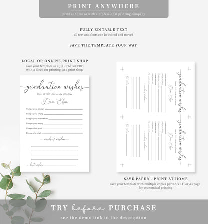 Quinn White | Printable Graduation Wishes Card Template