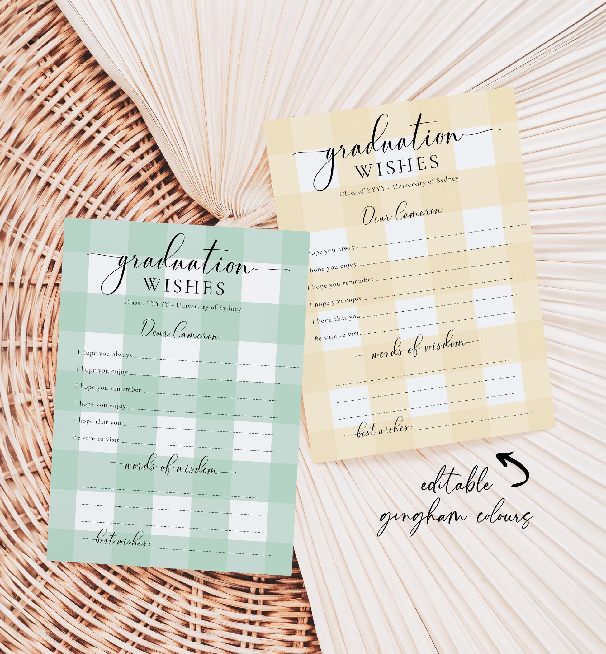 Printable Graduation Wishes, Blue Gingham Graduation Keepsake, Words of Wisdom Advice Card, Graduate Advice and Wishes Card