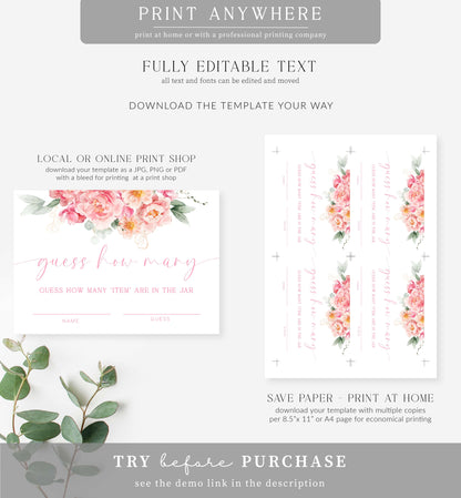 Piper Floral White | Printable Guess How Many Game Sign and Card Template