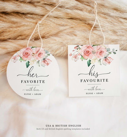 Darcy Floral Pink | Printable His & Her Favourite Favour Tag Template