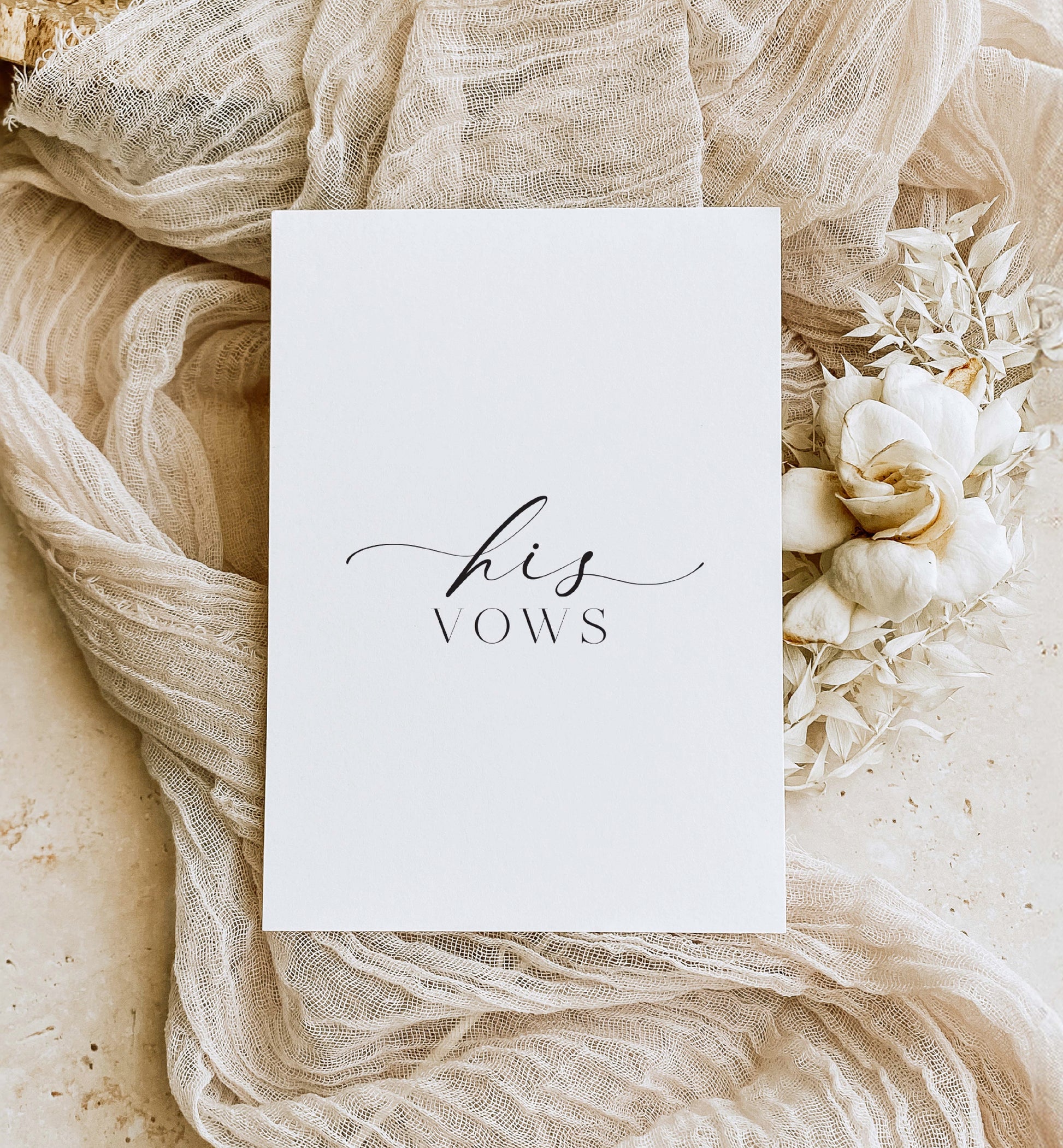 His And Her Vows, Bride and Groom Wedding Day Card, Minimalist Wedding Vows Card, Wedding Ceremony Card, Off White Ivory, Ellesmere