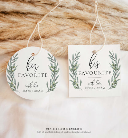 Olive Grove | Printable His & Her Favourite Favour Tag Template