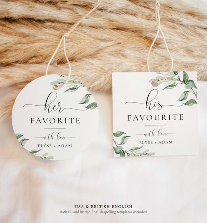 Muted Greenery White | Printable His & Her Favourite Favour Tag Template