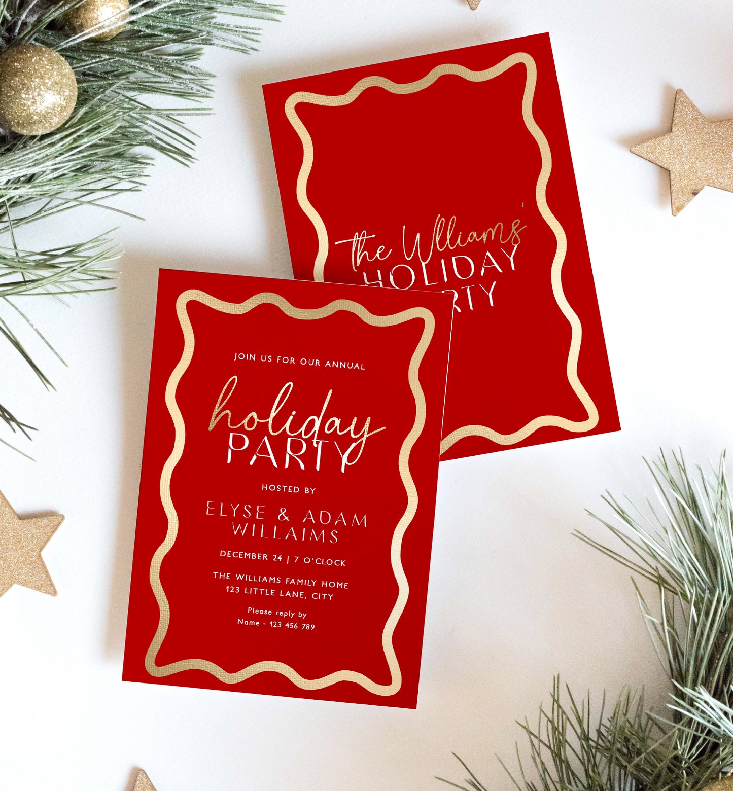 Printable Holiday Party Invitation Template, Modern Wave Curvy Line, Editable Christmas Party Invitation, Xmas Party Evite