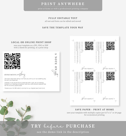 Estelle White | Printable QR Honeymoon Wishes Card Template