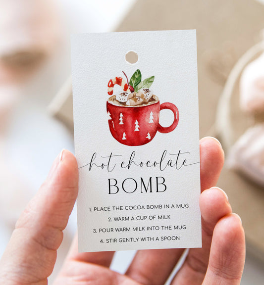 Printable Hot Chocolate Bomb Tags, Hot Cocoa Bomb Instruction Tag, Cookies and Cocoa Favor Tag, Christmas You're The Bomb, Nutmeg Noel