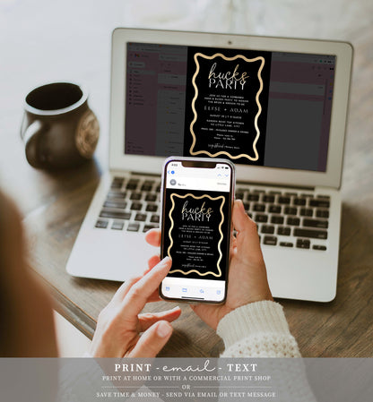 Wave Black Gold | Printable Hucks Party Invitation Template