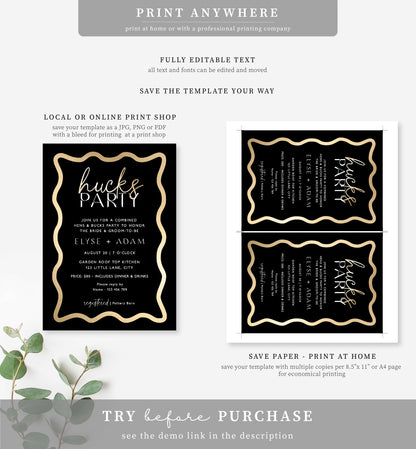 Wave Black Gold | Printable Hucks Party Invitation Template