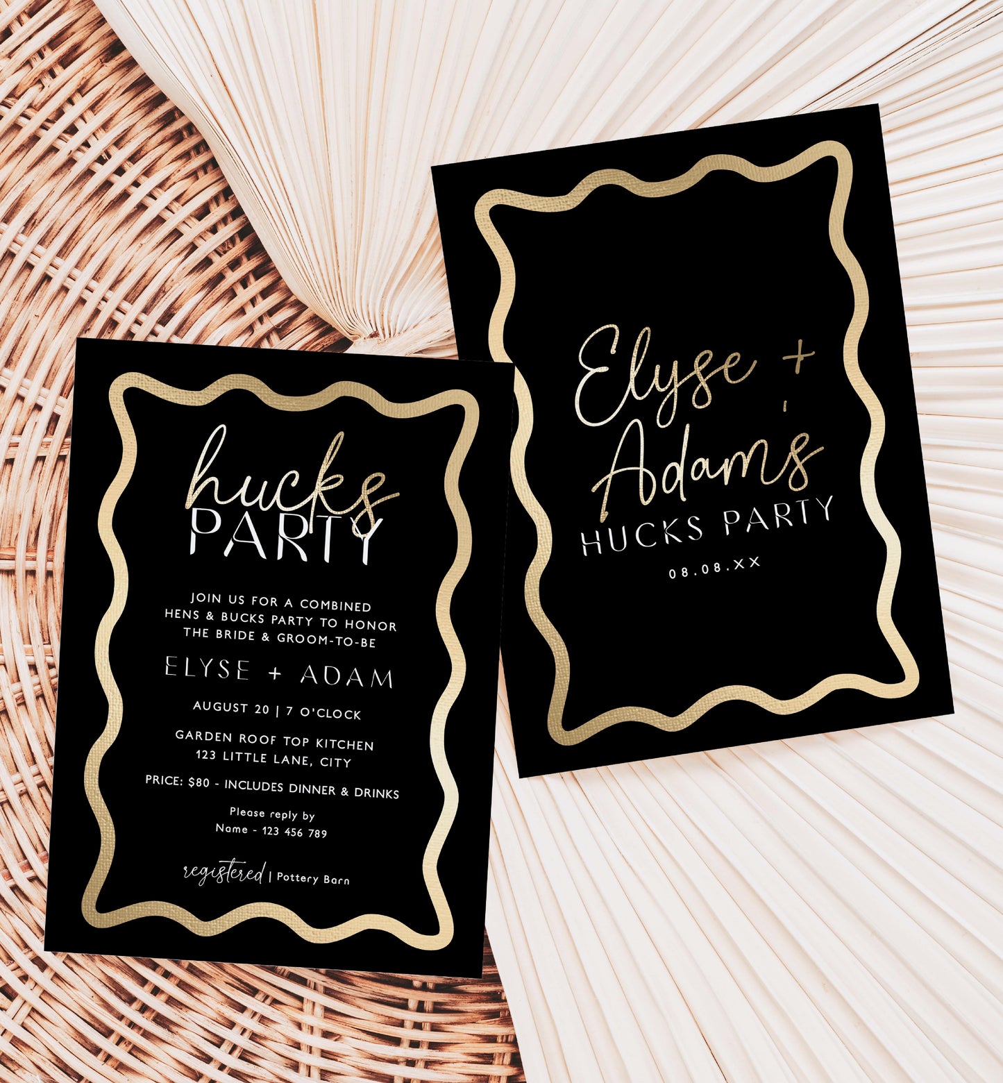 Wave Black Gold | Printable Hucks Party Invitation Template