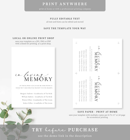 Ellesmere White | Printable Loving Memory Sign Template