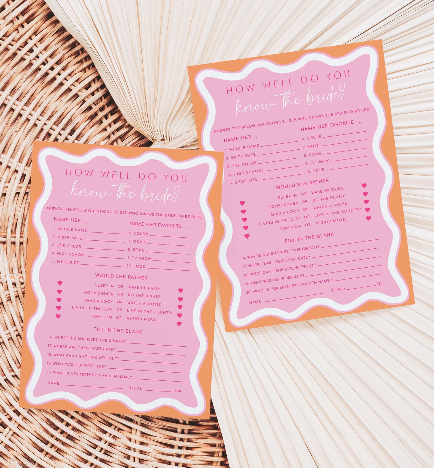 How Well Do You Know The Bride Game, Printable Bridal Shower Trivia Game, Modern Curvy Line Wedding Shower BriHow Well Do You Know The Bride Game, Printable Bridal Shower Trivia Game, Modern Curvy Line Wedding Shower Bridal Quiz Game Pink Orange Wavedal Quiz Game Pink Orange Wave