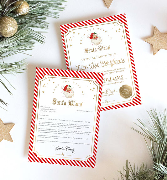 Printable Nice List Certificate Template, Approved Nice List Member Letter From Santa Claus, North Pole Mail Christmas Nice List, Stripe