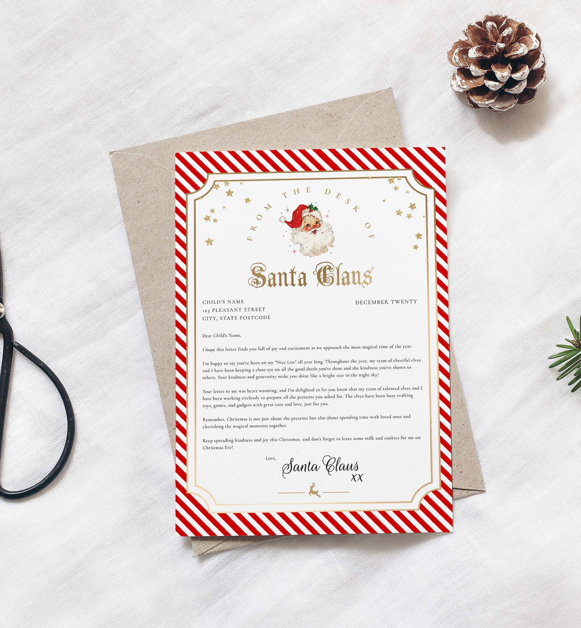 Printable Letter From Santa Template, Approved Nice List Member Letter From Santa Claus, Christmas Letter From Santa, Stripe