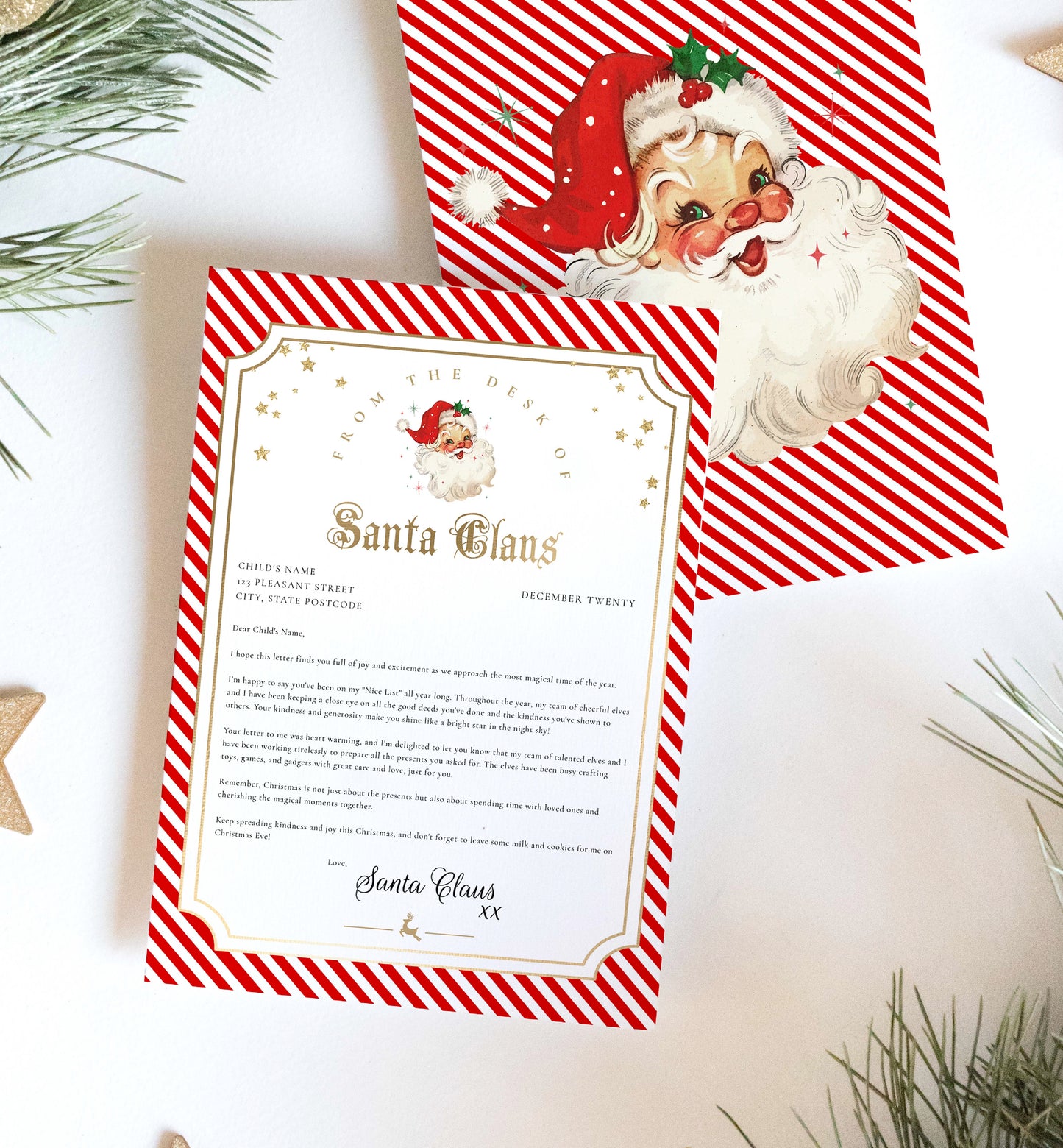 Printable Letter From Santa Template, Approved Nice List Member Letter From Santa Claus, Christmas Letter From Santa, Stripe