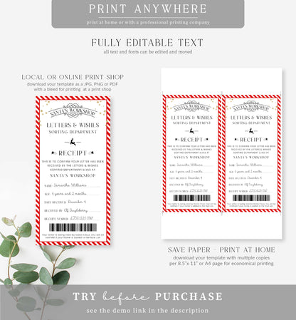 Santa's Workshop Red | Printable Letter To Santa Receipt Template