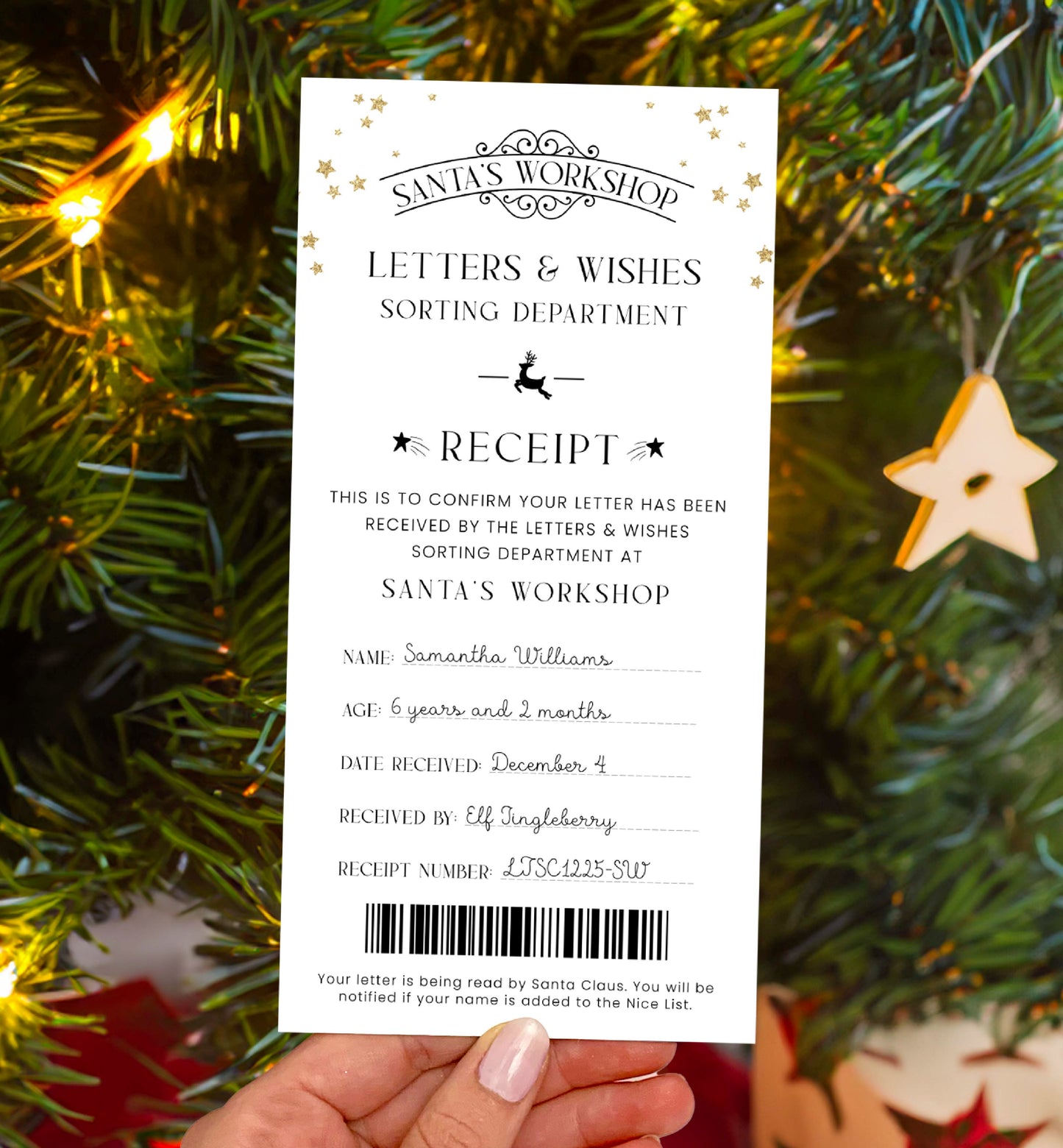 Printable Letter To Santa Receipt, Santa's Nice List Receipt, Letter From Santa's Workshop, North Pole Mail, Christmas Eve Box Santa Letter