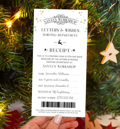 Printable Letter To Santa Receipt, Santa's Nice List Receipt, Letter From Santa's Workshop, North Pole Mail, Christmas Eve Box Santa Letter