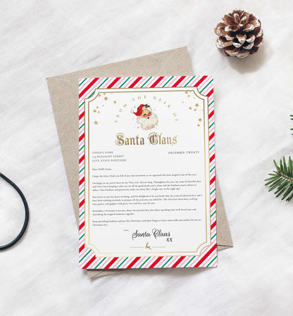 Printable Letter From Santa Template, Approved Nice List Member Letter From Santa Claus, Christmas Letter From Santa, Stripe Pink Multi