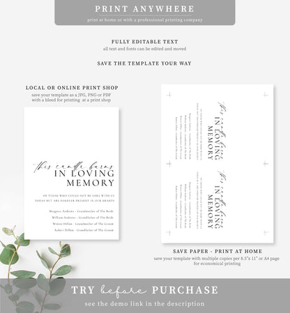 Ellesmere White | Printable Loving Memory Sign Template